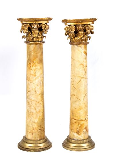Coppia di Colonne Italiane in Legno Dorate, Luigi XVI