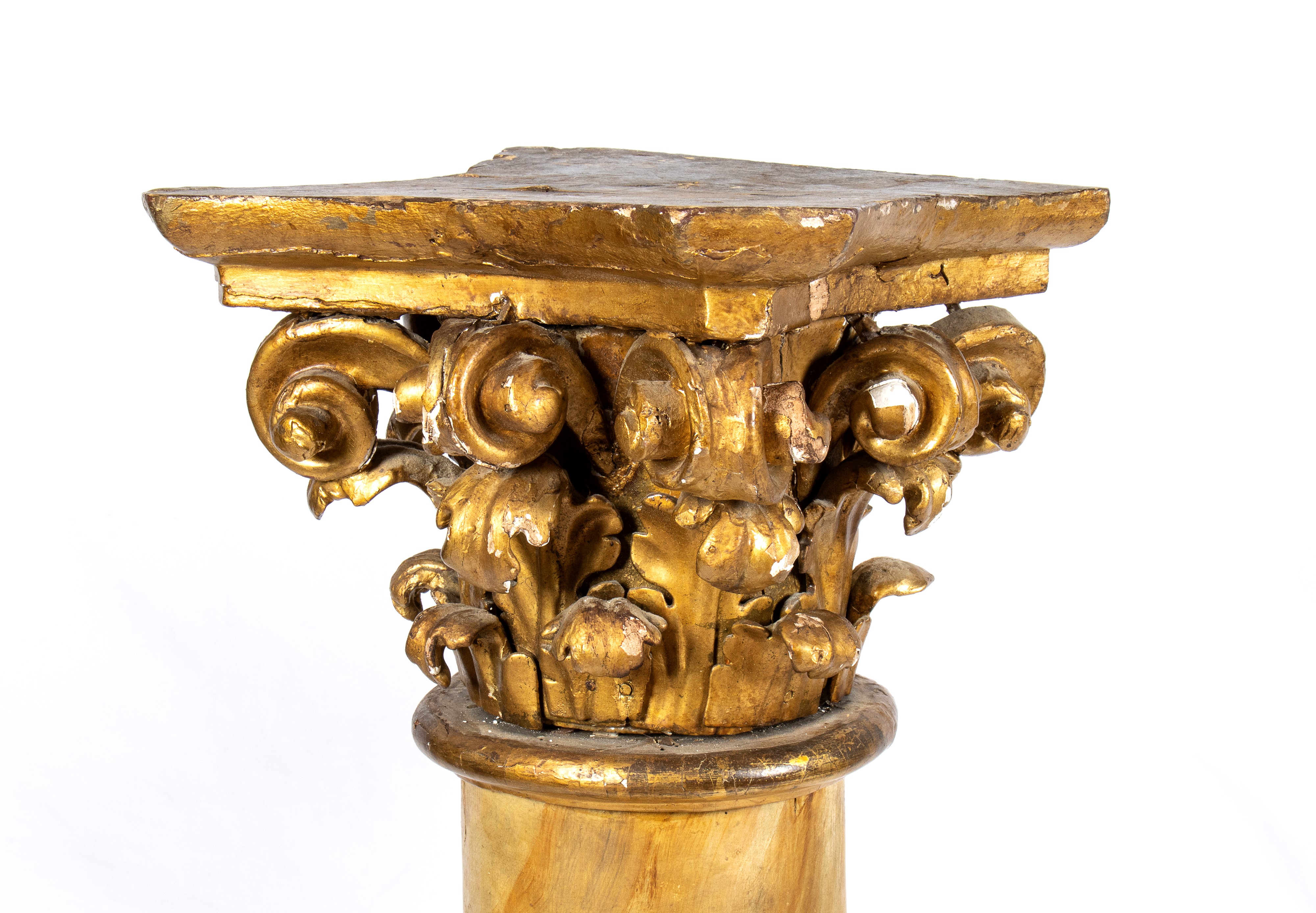 Coppia di Colonne Italiane in Legno Dorate, Luigi XVI