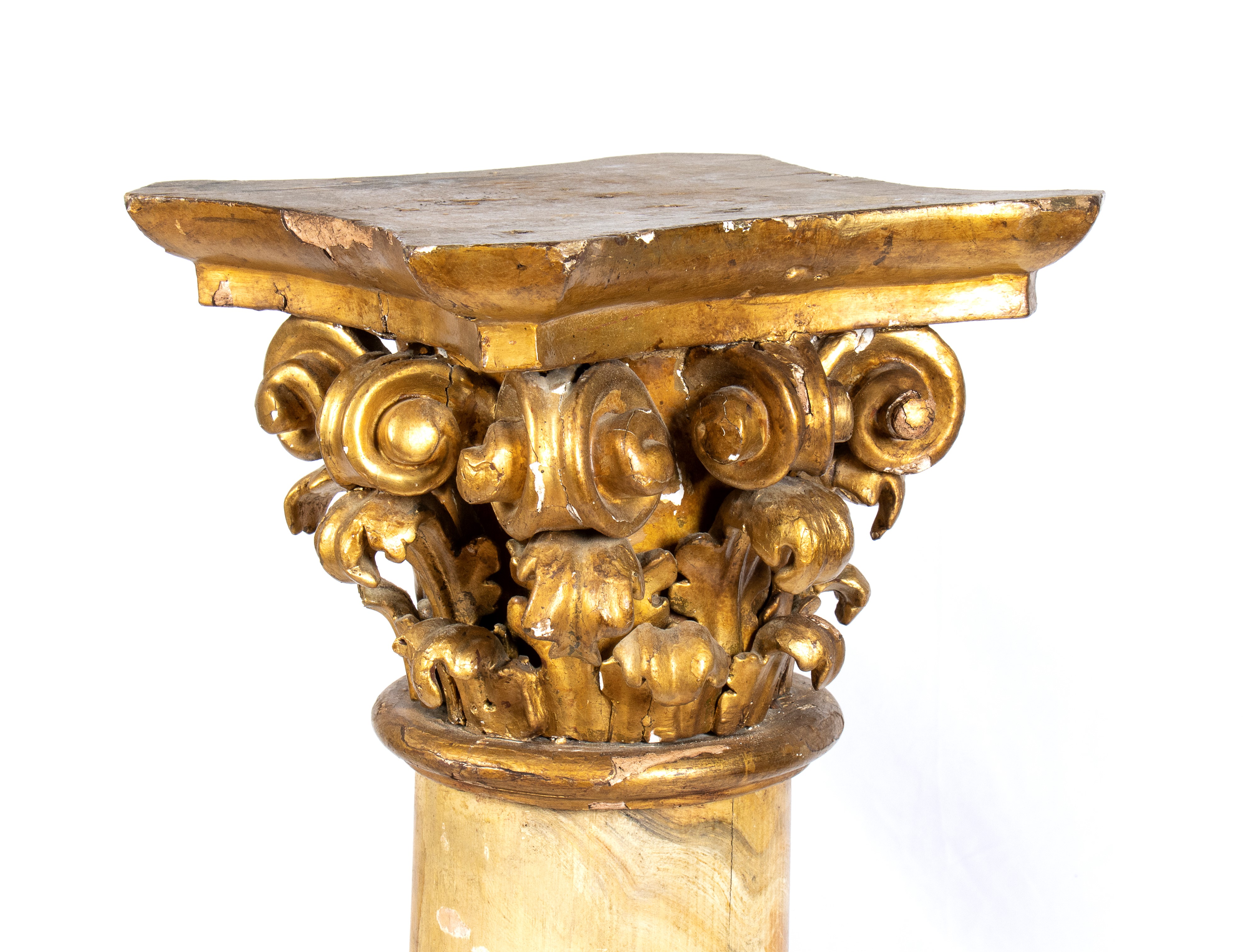 Coppia di Colonne Italiane in Legno Dorate, Luigi XVI