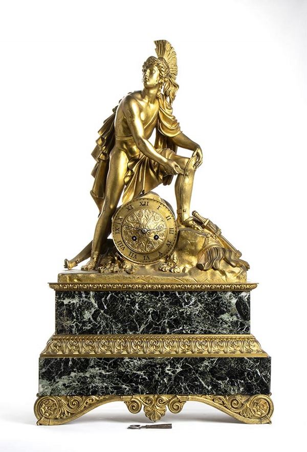 Orologio da appoggio francese in bronzo e marmo