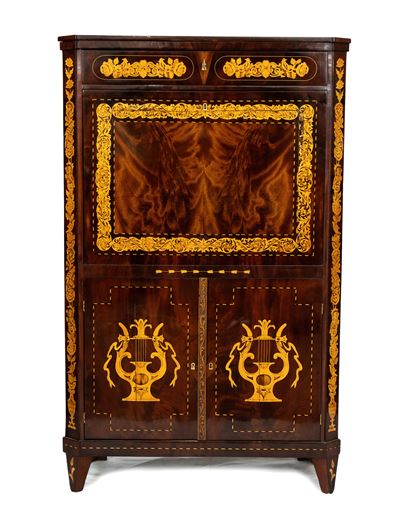 Secretaire Olandese in Mogano Intarsiato, Carlo X