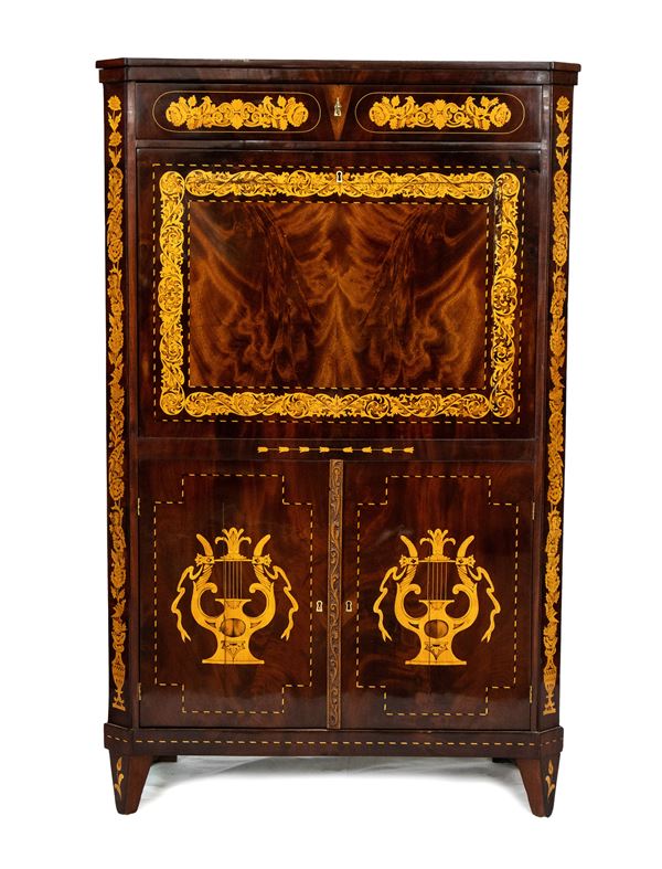 Dutch mahogany inlaid secretaire, Charles X 