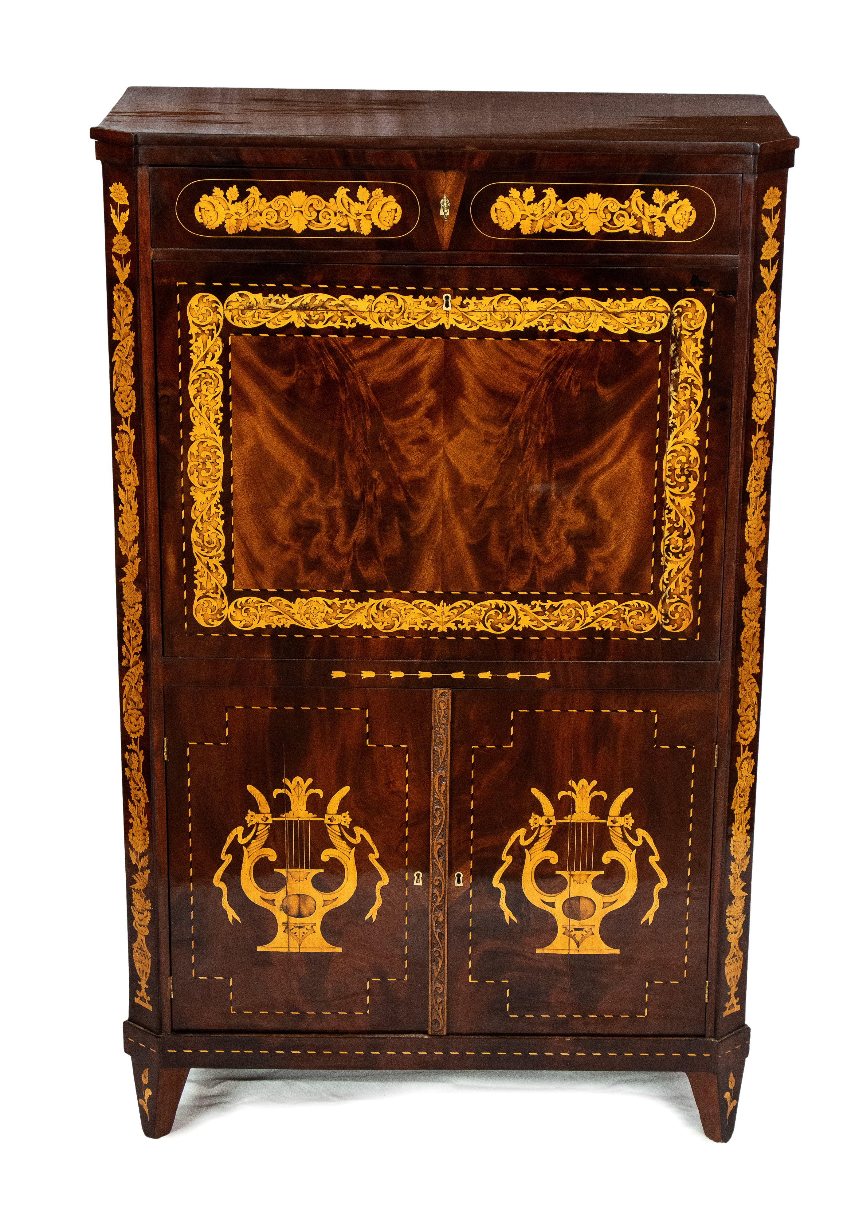 Secretaire Olandese in Mogano Intarsiato, Carlo X
