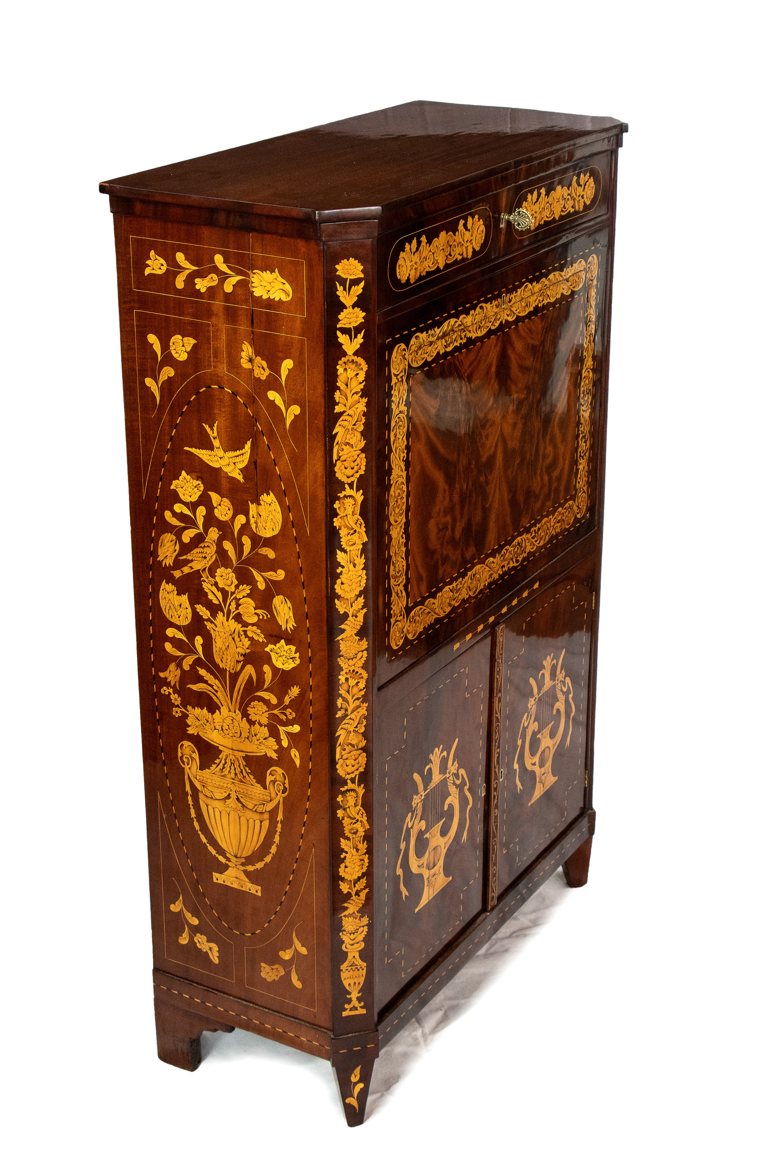 Secretaire Olandese in Mogano Intarsiato, Carlo X