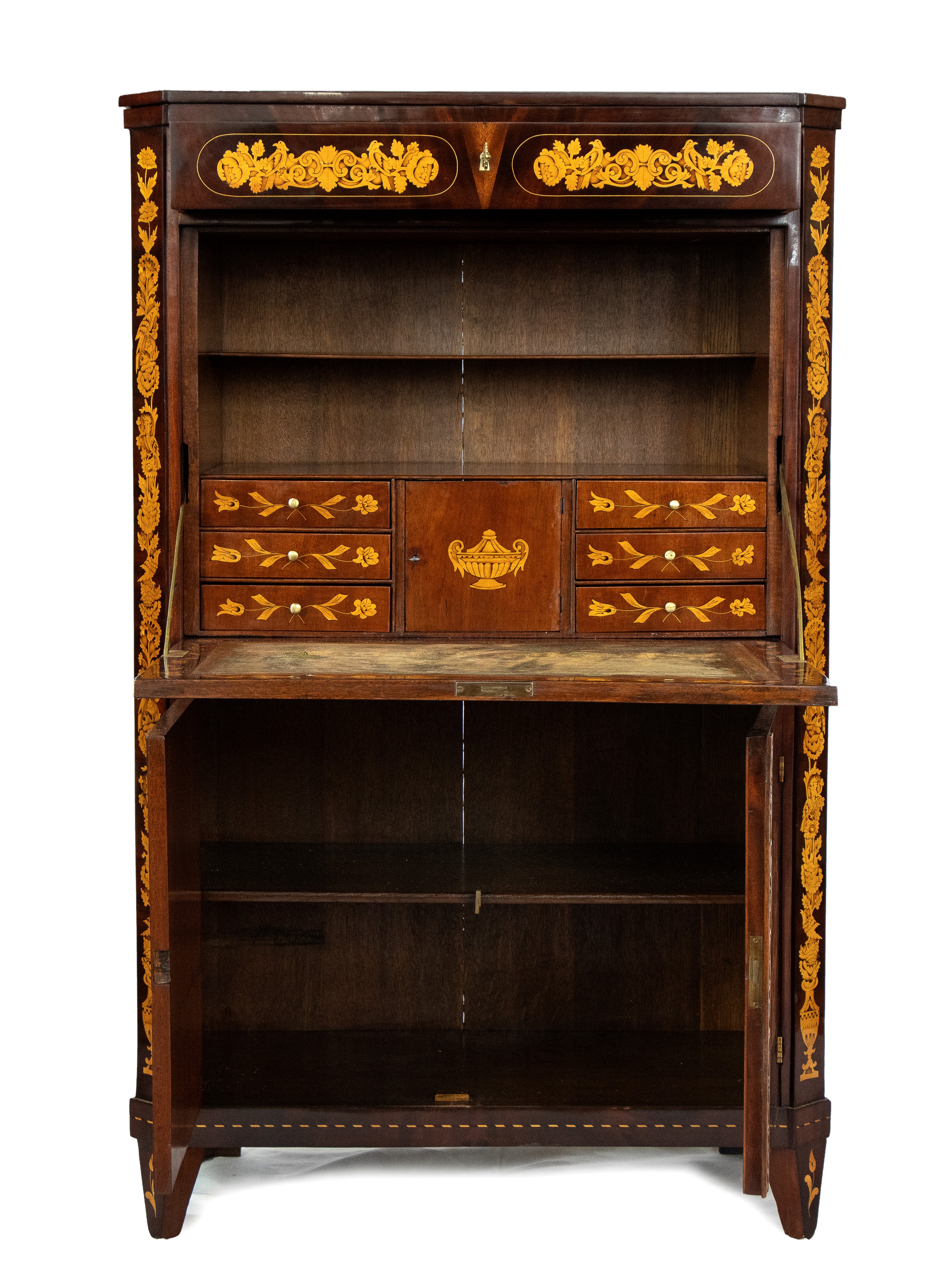Secretaire Olandese in Mogano Intarsiato, Carlo X