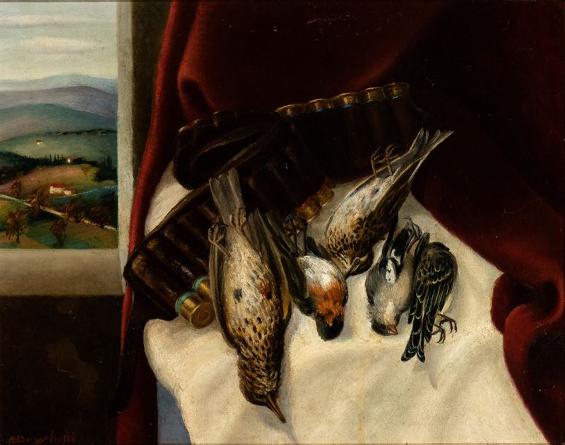 Alessandro Bruschetti - Natura morta con cacciagione, olio su tavola