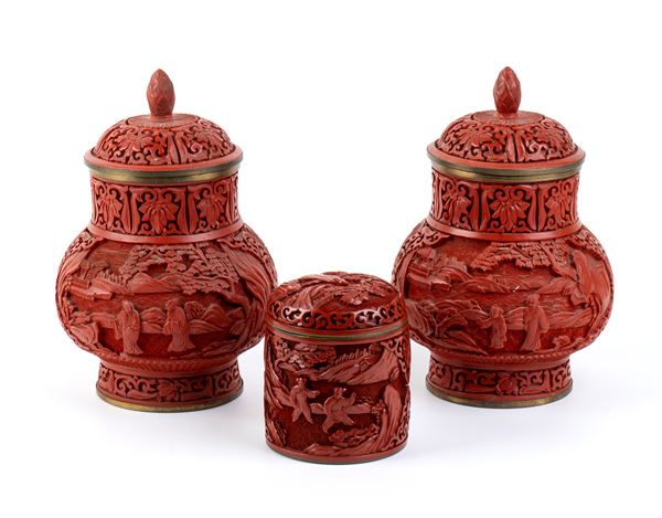 THREE LACQUER CONTAINERS