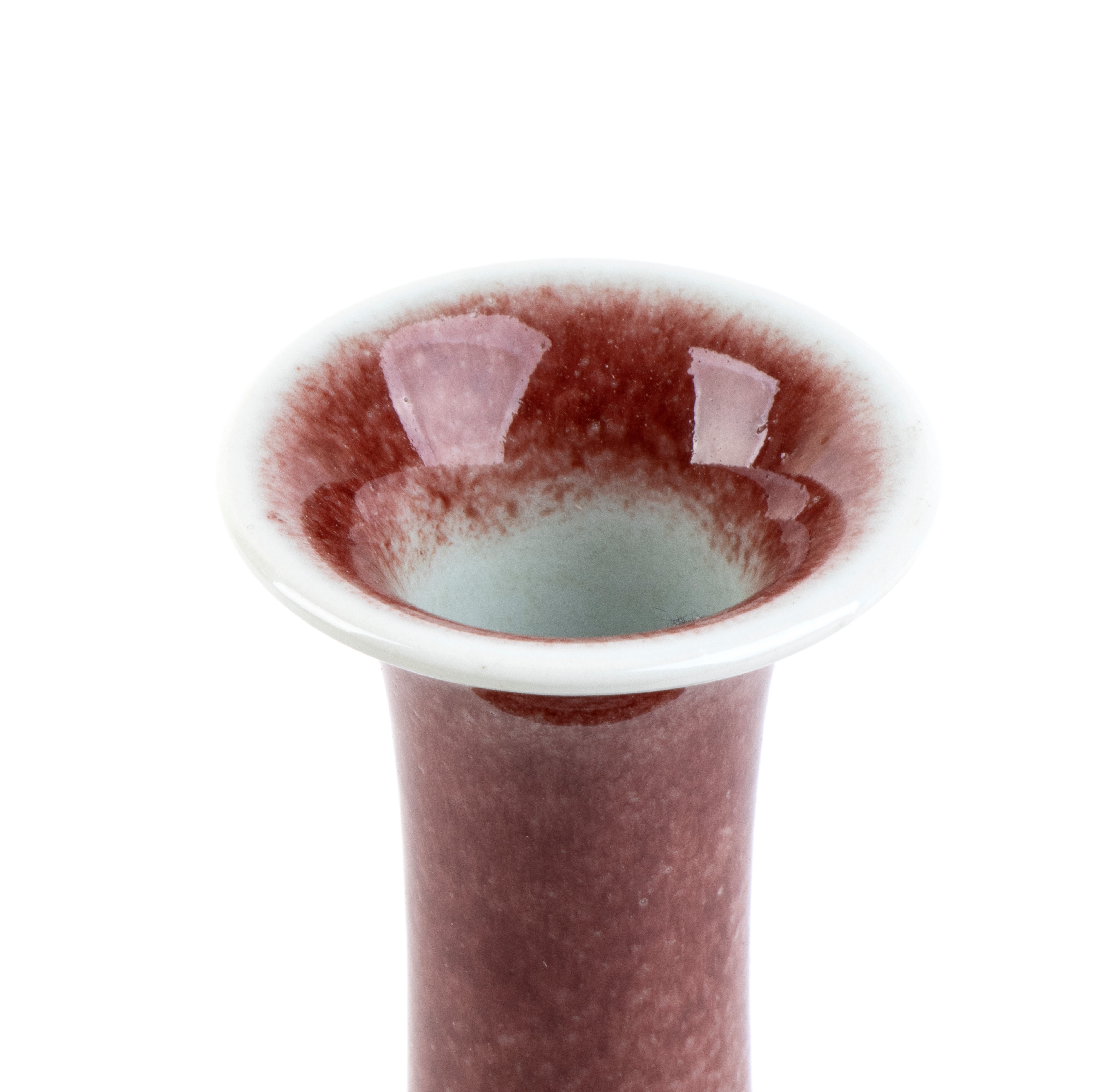 Vaso a Bottiglia in Porcellana con Invetriatura Rossa