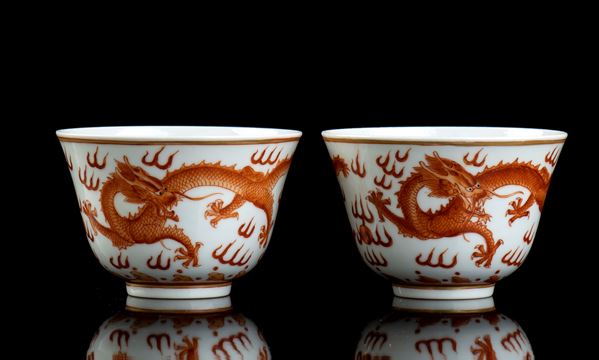 TWO IRON RED DECORATED PORCELAIN BOWLS