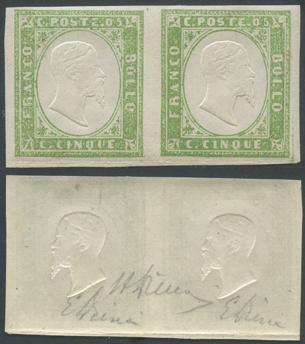 Sardinia - 5 cent. beautiful couple  - Auction Stamps and Postal History - Bertolami Fine Art - Casa d'Aste