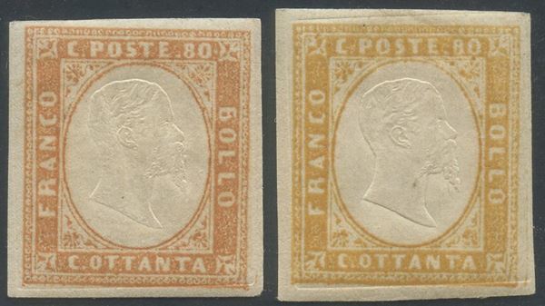 Sardinia - two values of 80 cents.  - Auction Stamps and Postal History - Bertolami Fine Art - Casa d'Aste