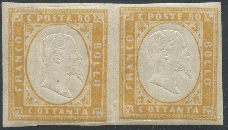 Sardegna, Coppia di francobolli da 80 centesimi, 1858