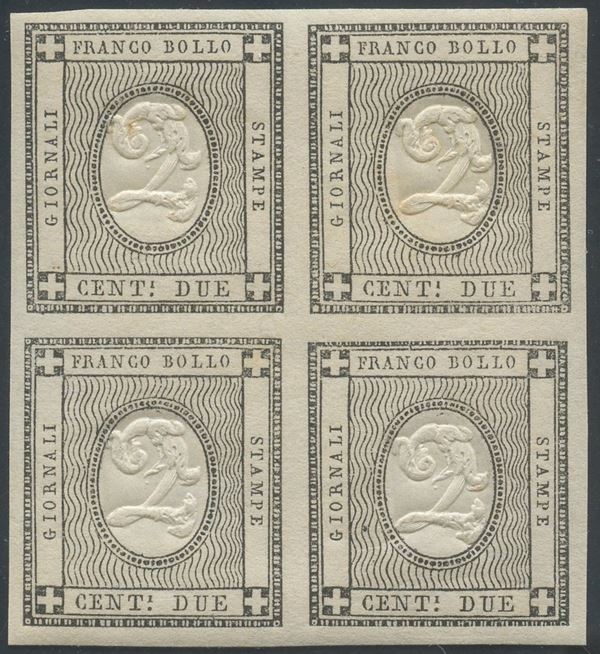 Sardinia for prints - MNH block of four  - Auction Stamps and Postal History - Bertolami Fine Art - Casa d'Aste