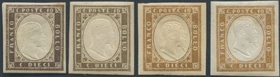 Srdegna, 10 centesimi in quattro diverse tonalità, 1858