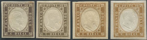 Sardinia - 10 cents in four different shades  - Auction Stamps and Postal History - Bertolami Fine Art - Casa d'Aste