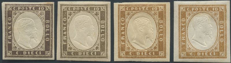 Srdegna, 10 centesimi in quattro diverse tonalità, 1858