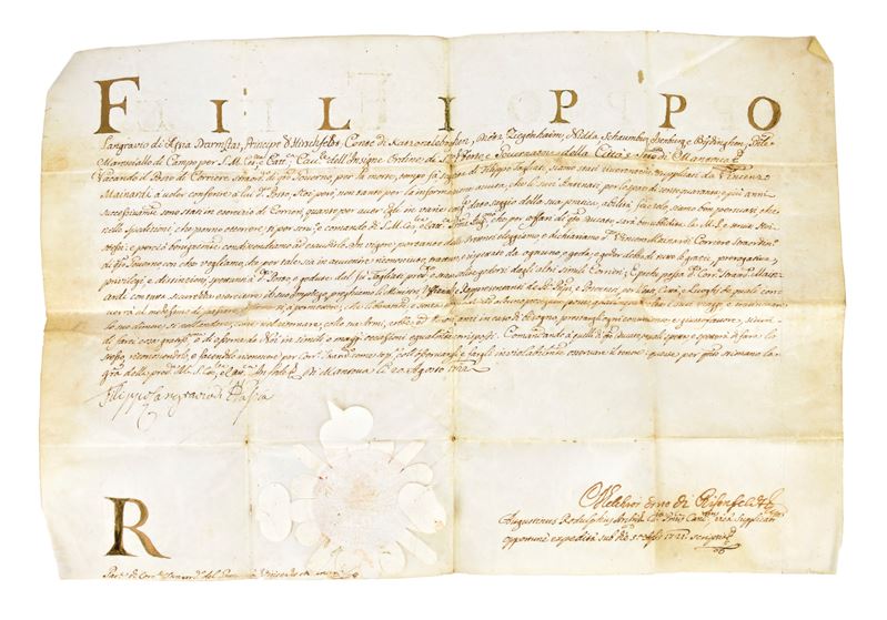 Manoscritto su Pergamena Firmato Filippo D'assia