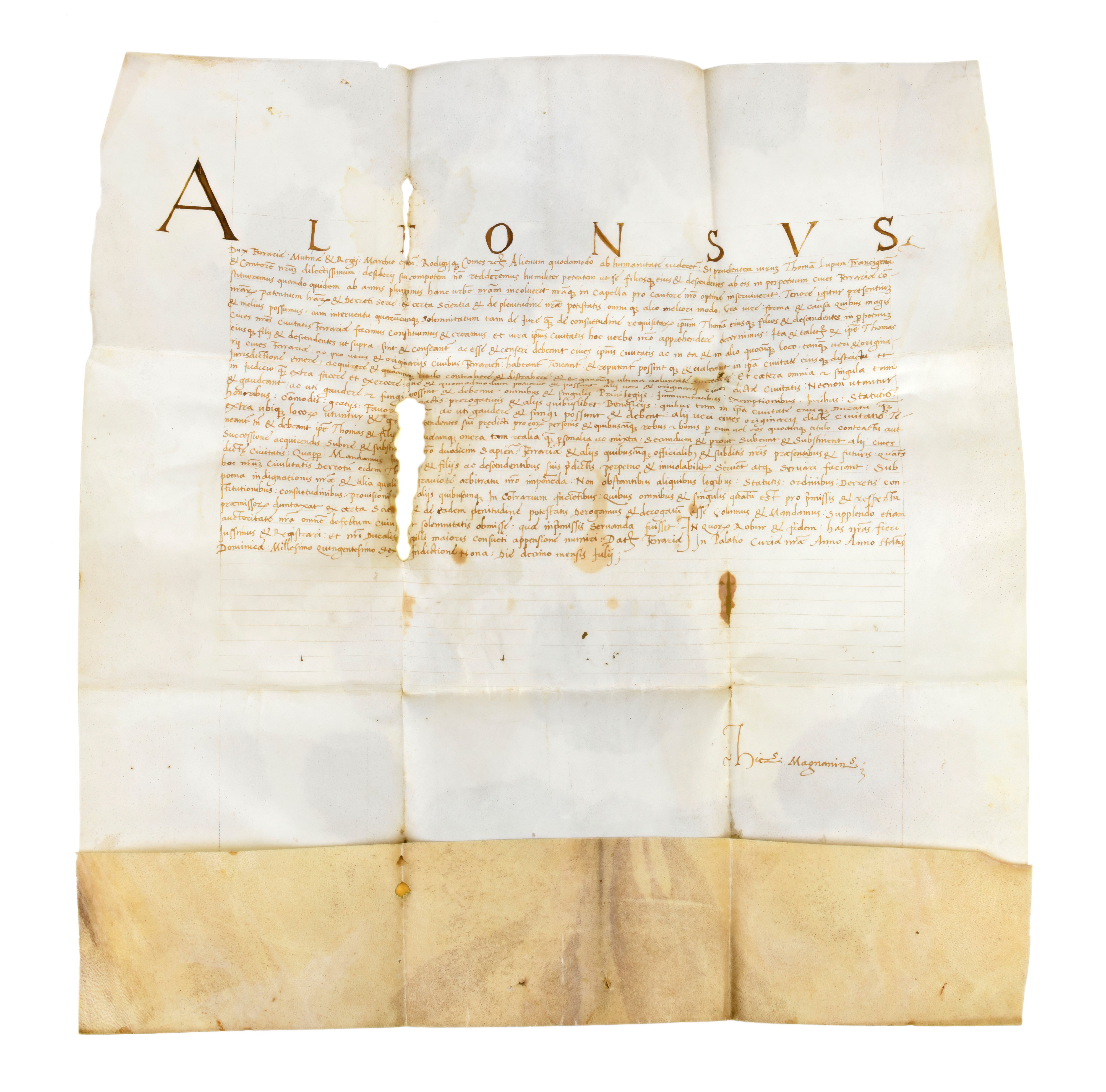 Alfonso II d'Este Pergamena Manoscritta + Frammento