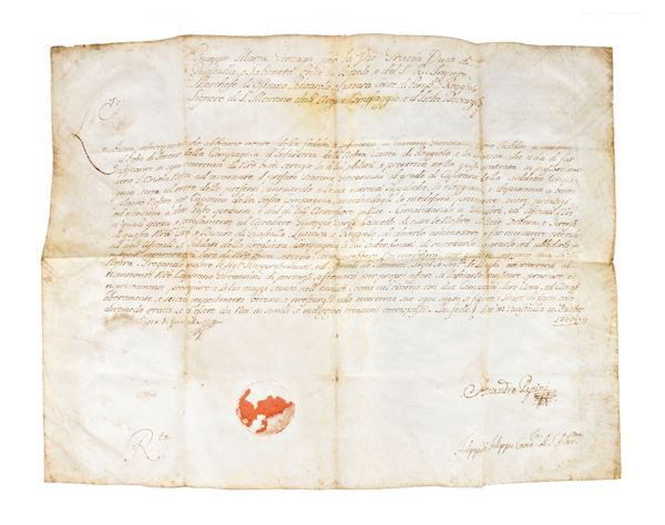 Large handwritten parchment of Giuseppe Maria Gonzaga