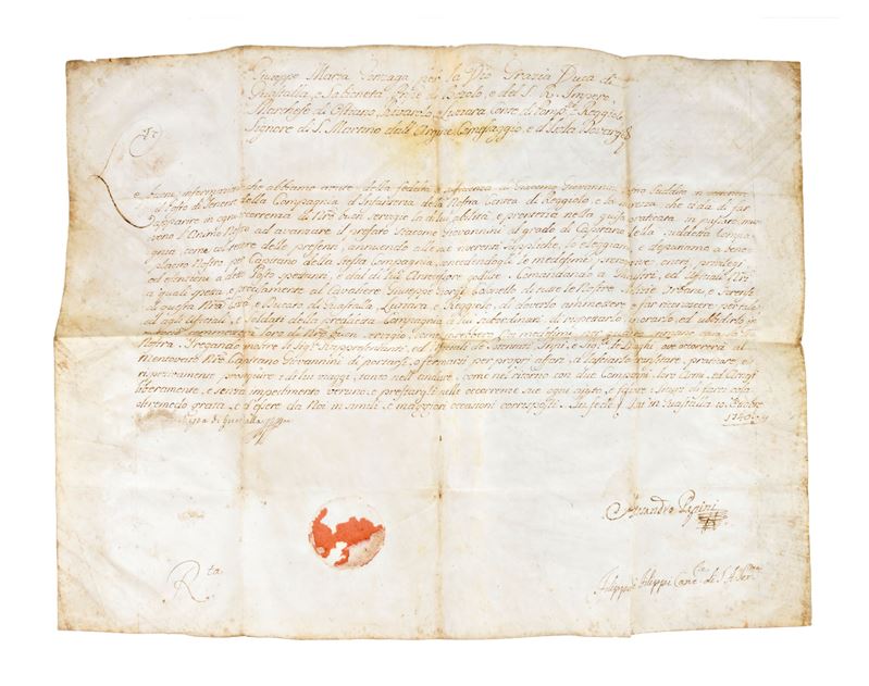 Grande Pergamena Manoscritta di Giuseppe Maria Gonzaga