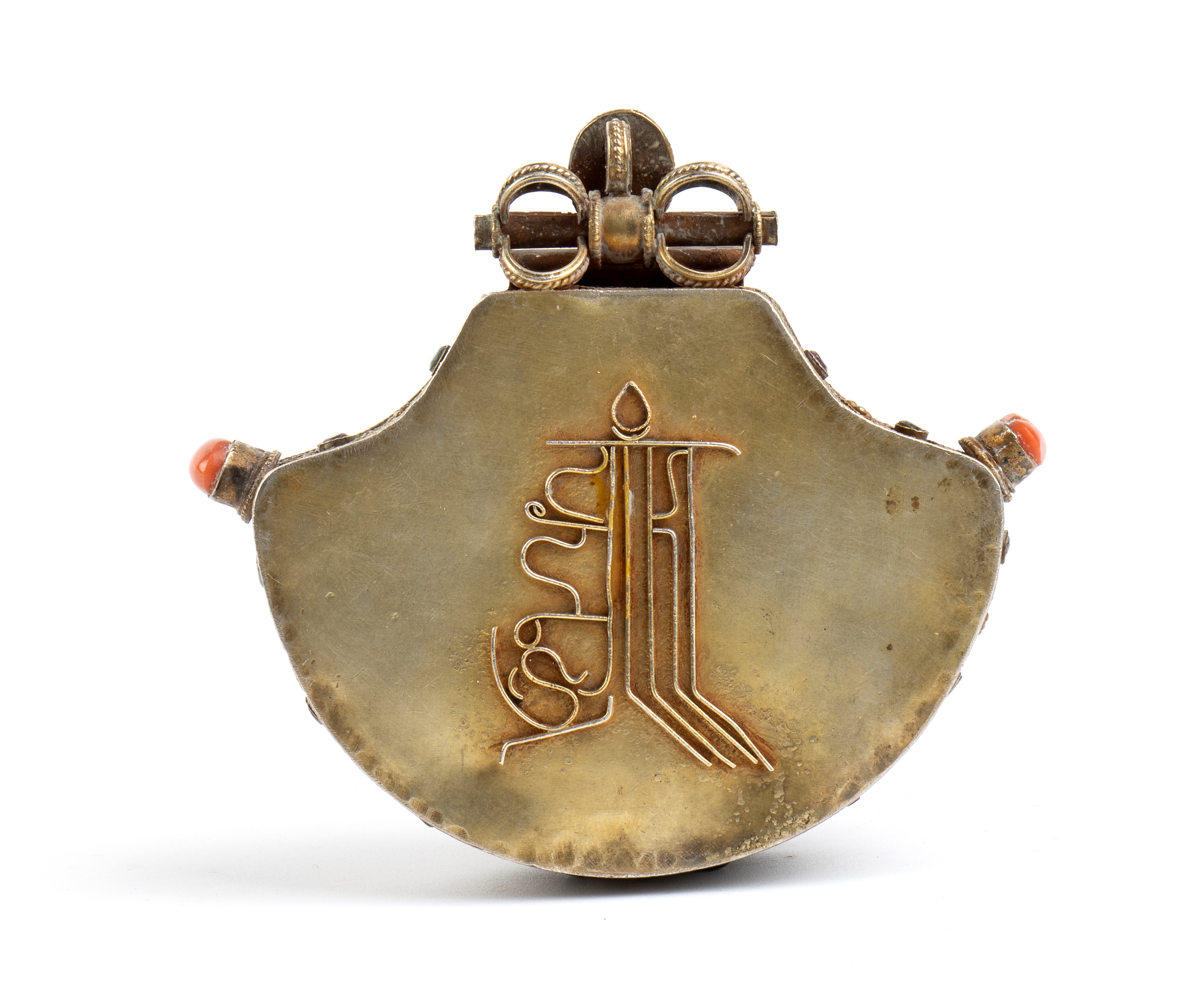 RELIQUIARIO GAU IN ARGENTO DORATO CON INSERTI IN PIETRE DURE E CORALLO