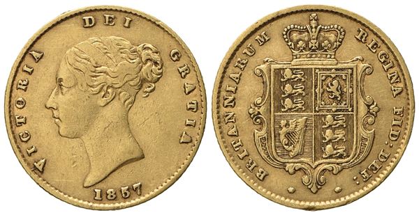 INGHILTERRA. Vittoria (1837 - 1901). Mezza sterlina 1857. Au 917 (3,96 g; 19,2 mm)  - Auction Modern Coins - Bertolami Fine Art - Casa d'Aste