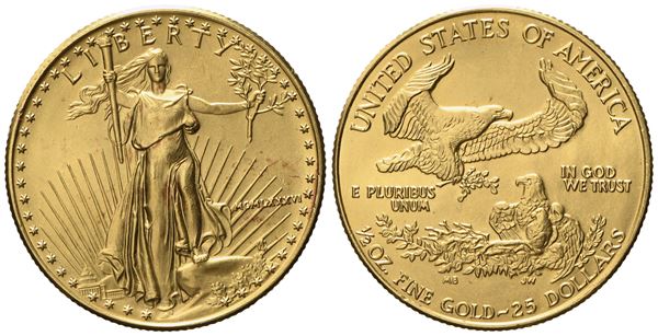 USA. 25 dollari, 1/2 oncia 1986. Au 917 (16,97 g; 26,8 mm)