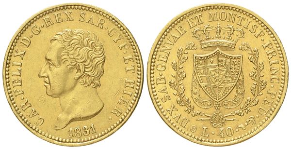 REGNO DI SARDEGNA. Torino. Carlo Felice (1821-1831). 40 Lire 1831. Au (12,88 g; 25,8 mm)