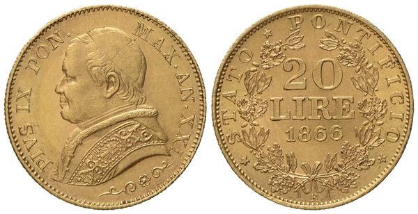 STATO PONTIFICIO. Roma. Pio IX (1846-1870). 20 Lire 1866. Au (6,44 g; 21,2 mm)  - Auction Modern Coins - Bertolami Fine Art - Casa d'Aste