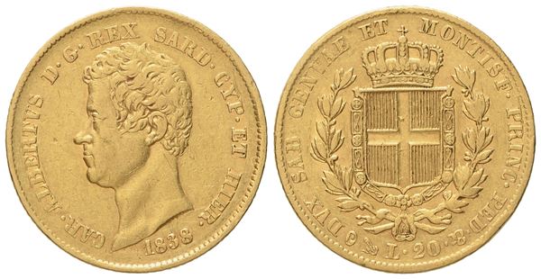 REGNO DI SARDEGNA. Genova. Carlo Alberto (1831-1849). 20 Lire 1838. Au (6,40 g; 21,1 mm)  - Auction Modern Coins - Bertolami Fine Art - Casa d'Aste