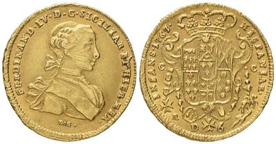 Napoli. Regno di Napoli. Ferdinando IV di Borbone (1759 - 1799 i Periodo). 6 Ducati 1767. Au (8,8...