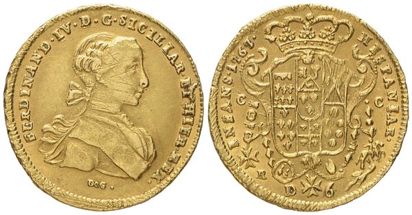 NAPOLI. Regno di Napoli. Ferdinando IV di Borbone (1759 - 1799 I periodo). 6 Ducati 1767. Au (8,8 g; 26,4 mm)  - Auction Modern Coins - Bertolami Fine Art - Casa d'Aste