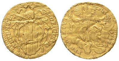 Stato Pontificio. Roma. Benedetto XIV (1740 - 1758). Mezzo Zecchino 1743. Au (1,73 G; 18 MM)