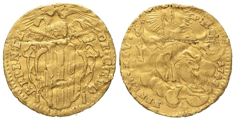 Stato Pontificio. Roma. Benedetto XIV (1740 - 1758). Mezzo Zecchino 1743. Au (1,73 G; 18 MM)