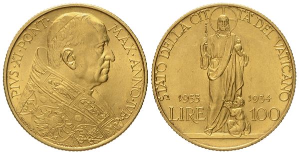 VATICANO. Pio XI (1929-1938). 100 lire 1933 1934 'Giubileo'. Au (8,78 g; 23,4 mm)