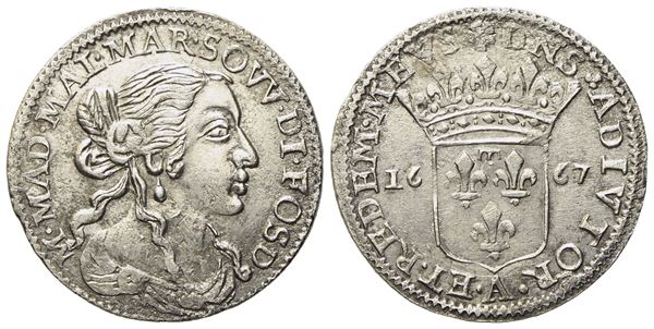 FOSDINOVO. Maria Maddalena Centurioni (1663-1669). Luigino 1667. Ag (1,98 g; 20,9 mm)  - Asta Monete e medaglie medievali e moderne italiane ed estere - Bertolami Fine Art - Casa d'Aste