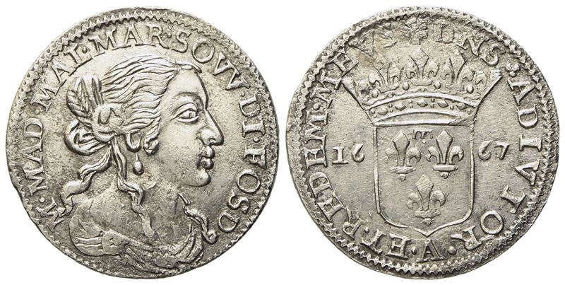 Fosdinovo. Maria Maddalena Centurioni (1663-1669). Luigino 1667. Ag (1,98 G; 20,9 MM)