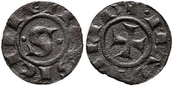 MESSINA. REGNO DI SICILIA. Manfredi (1258-1266). Denaro. Grande S. Mir 137; 0,68gr; 16,3mm