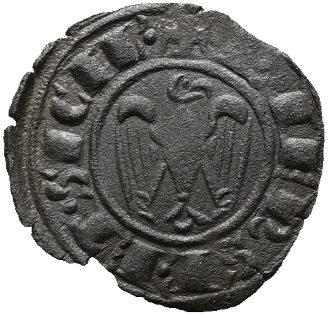 Messina. Regno di Sicilia. Federico II (1197-1250). Denaro (1243). Mir 96; 0,8gr; 17,3mm.