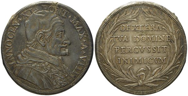 STATO PONTIFICIO. Roma. Innocenzo XI (1676-1689). Piastra Anno VIII. Ag (31,95 g; 44,7 mm)  - Asta Monete e medaglie medievali e moderne italiane ed estere - Bertolami Fine Art - Casa d'Aste