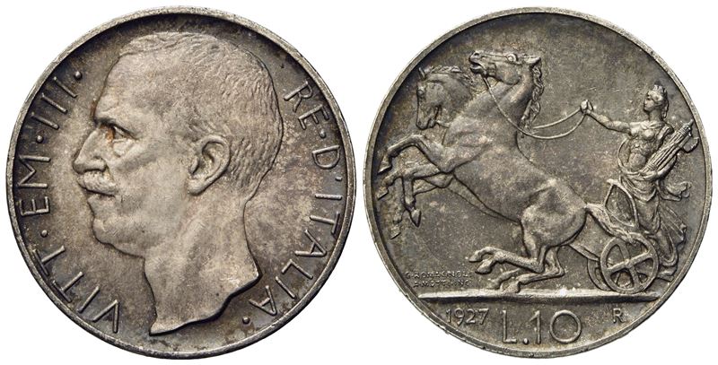 Vittorio Emanuele III, Moneta da 10 lire 'biga' 1927