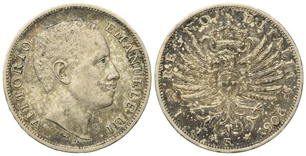 REGNO D'ITALIA. Vittorio Emanuele III (1900 - 1943). 1 lira 1906 "Aquila araldica". Ag (4,98 g; 22,8 mm)