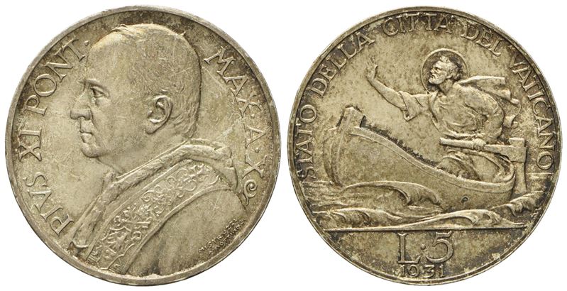 Vaticano. Pio XI (1929-1938). 5 Lire 1931 Anno X. Ag (5,04 G; 22,9 MM). Gig. 22. Fdc