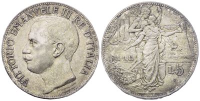 Regno D'italia. Vittorio Emanuele III (1900 - 1943). 5 Lire 1911 'cinquantenario'. Ag (24,96 G; 3...