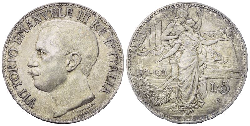 Regno D'italia. Vittorio Emanuele III (1900 - 1943). 5 Lire 1911 'cinquantenario'. Ag (24,96 G; 3...