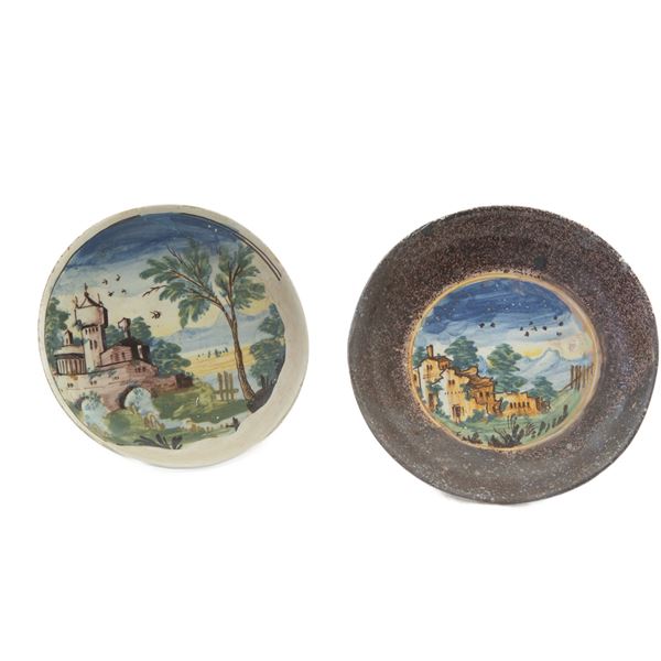 Lot of two polychrome ceramic plates: