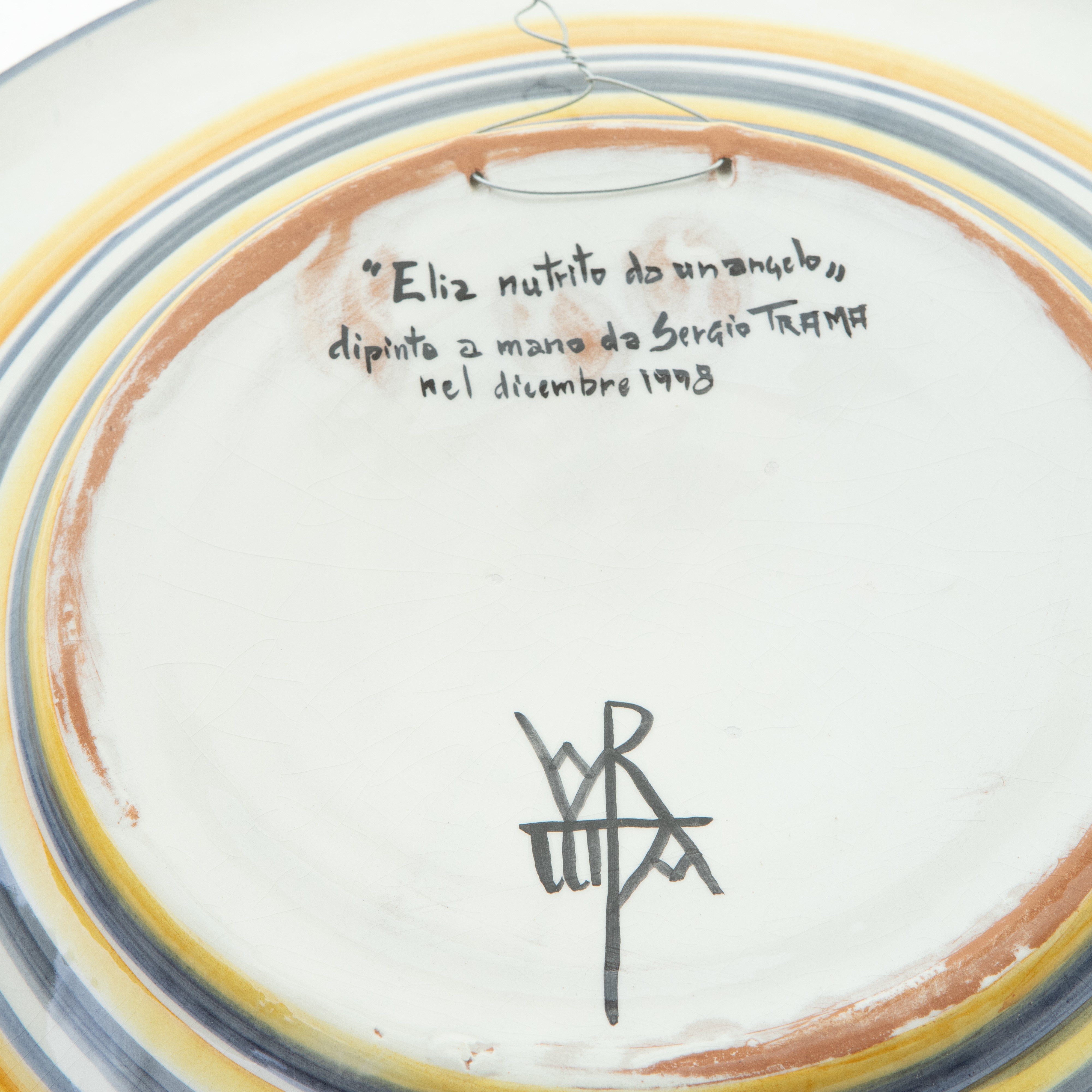 Elia Nutrito da un Angelo, Piatto da Pompa in Ceramica Policroma