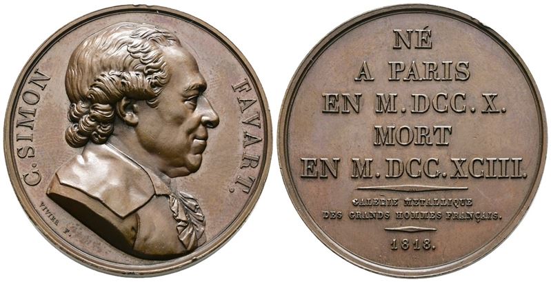 Personaggi. Medaglia Charles Simon Favart 1818. Ae; 43,57gr; 40,96mm