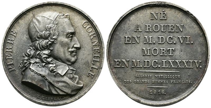 Francia. Personaggi. Medaglia Pierre Corneille 1816. Ae; 30,48gr; 40,20mm. Bb