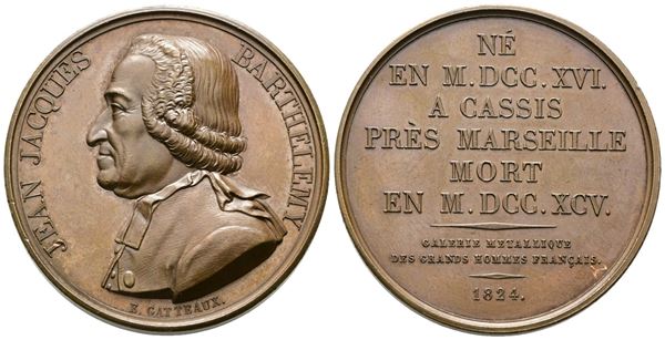 PERSONAGGI. Medaglia Jean Jacques Barthelemy 1824. Ae; 38,02gr; 40,93mm